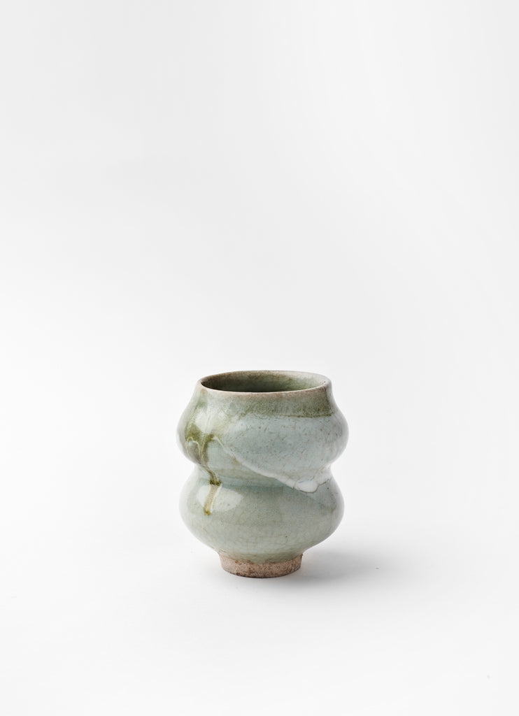 Round Wiggle Vase  •  Celadon glaze with Tenmoku
