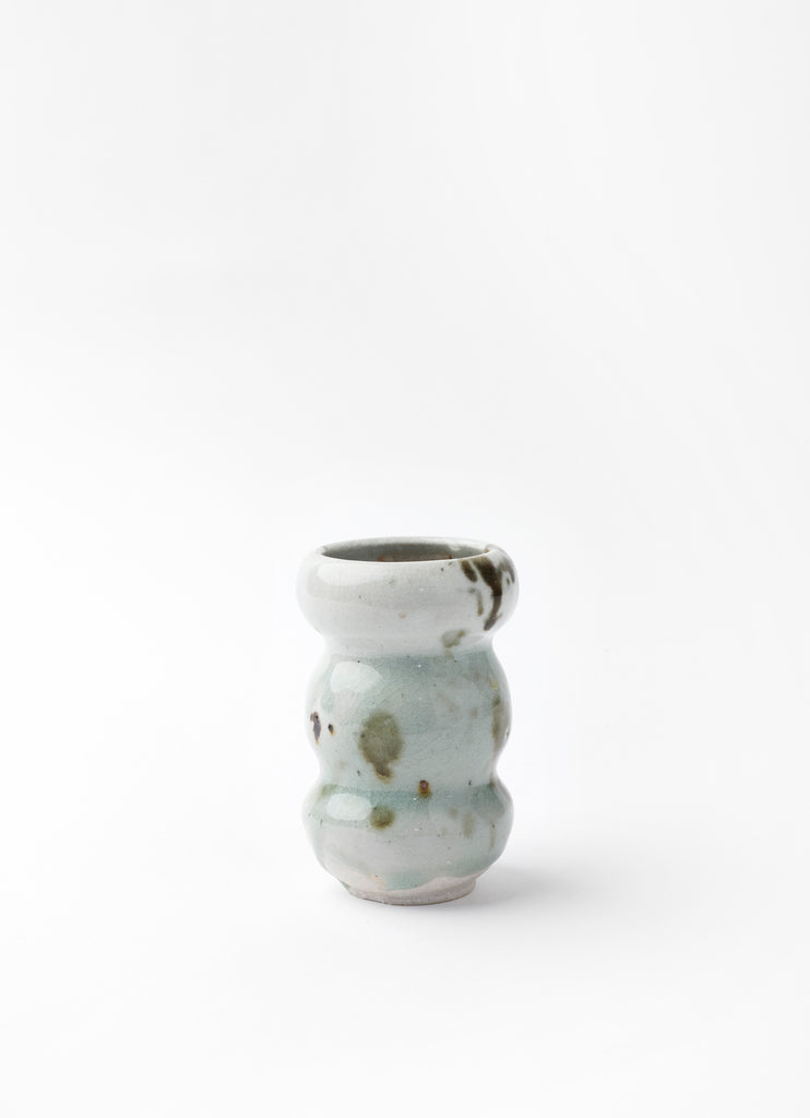 Narrow Wiggle Vase  •  Celadon glaze with Tenmoku