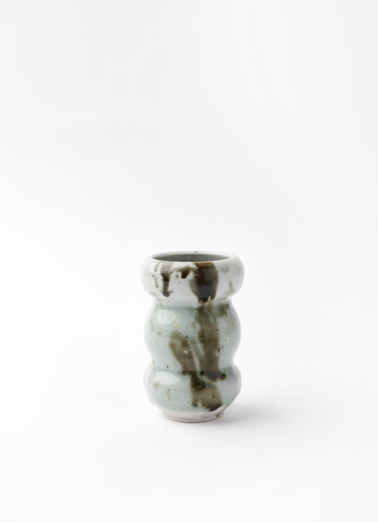 Narrow Wiggle Vase  •  Celadon glaze with Tenmoku