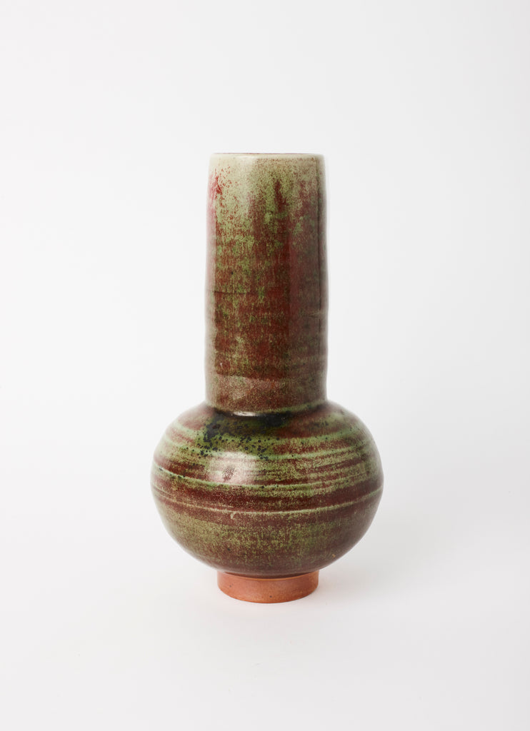 Long Neck Squat Belly Vase  •  Wood-fired Oribe