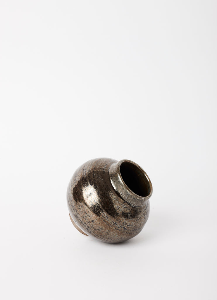 Round Belly Narrow Neck Vase    •  Pueblo Black on Shino