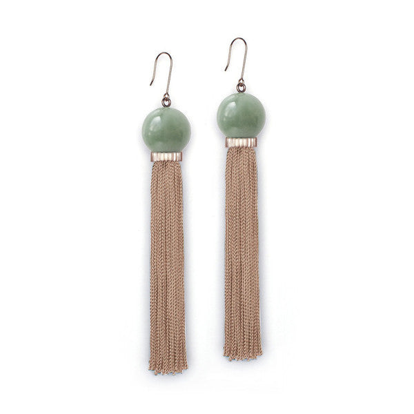Green and Gold Tassel Earrings